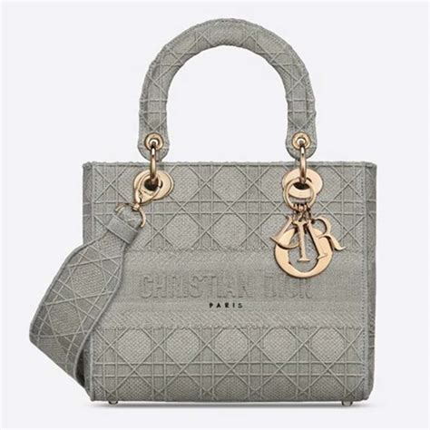 Medium Lady Dior Bag Gray Cannage Shearling